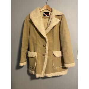 Vintage Wiman Womens Jacket Medium Beige Faux Suede Sherpa Western Rancher 80s